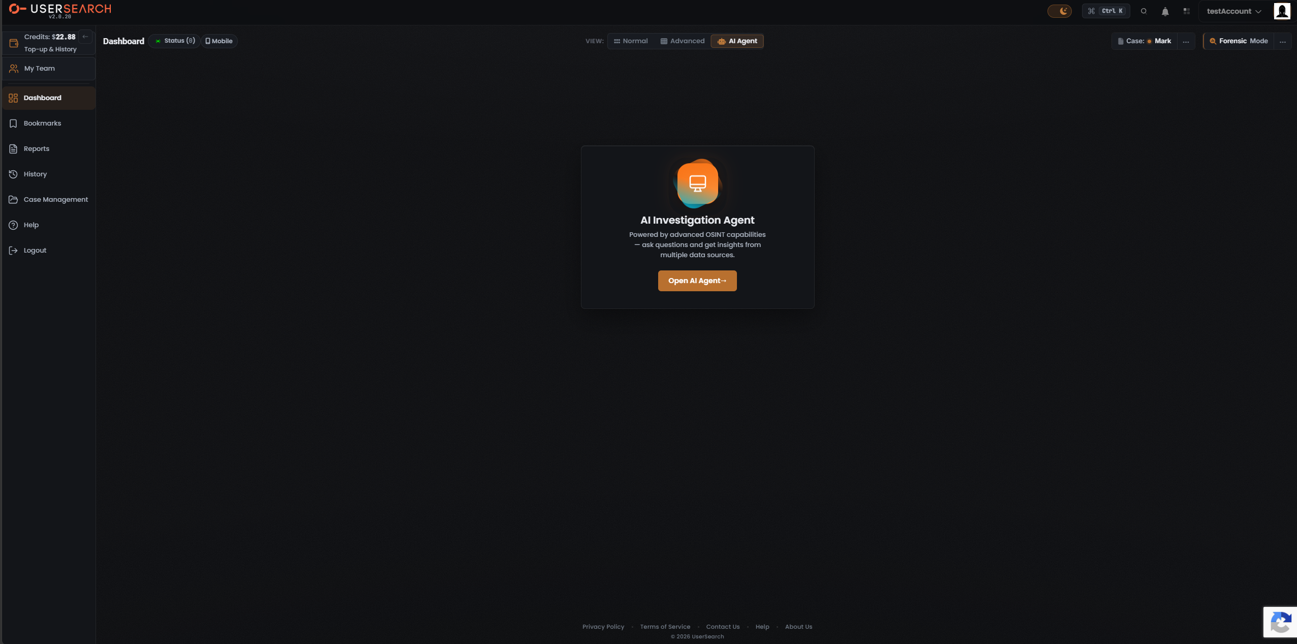 Dashboard, AI Agent view, promo card