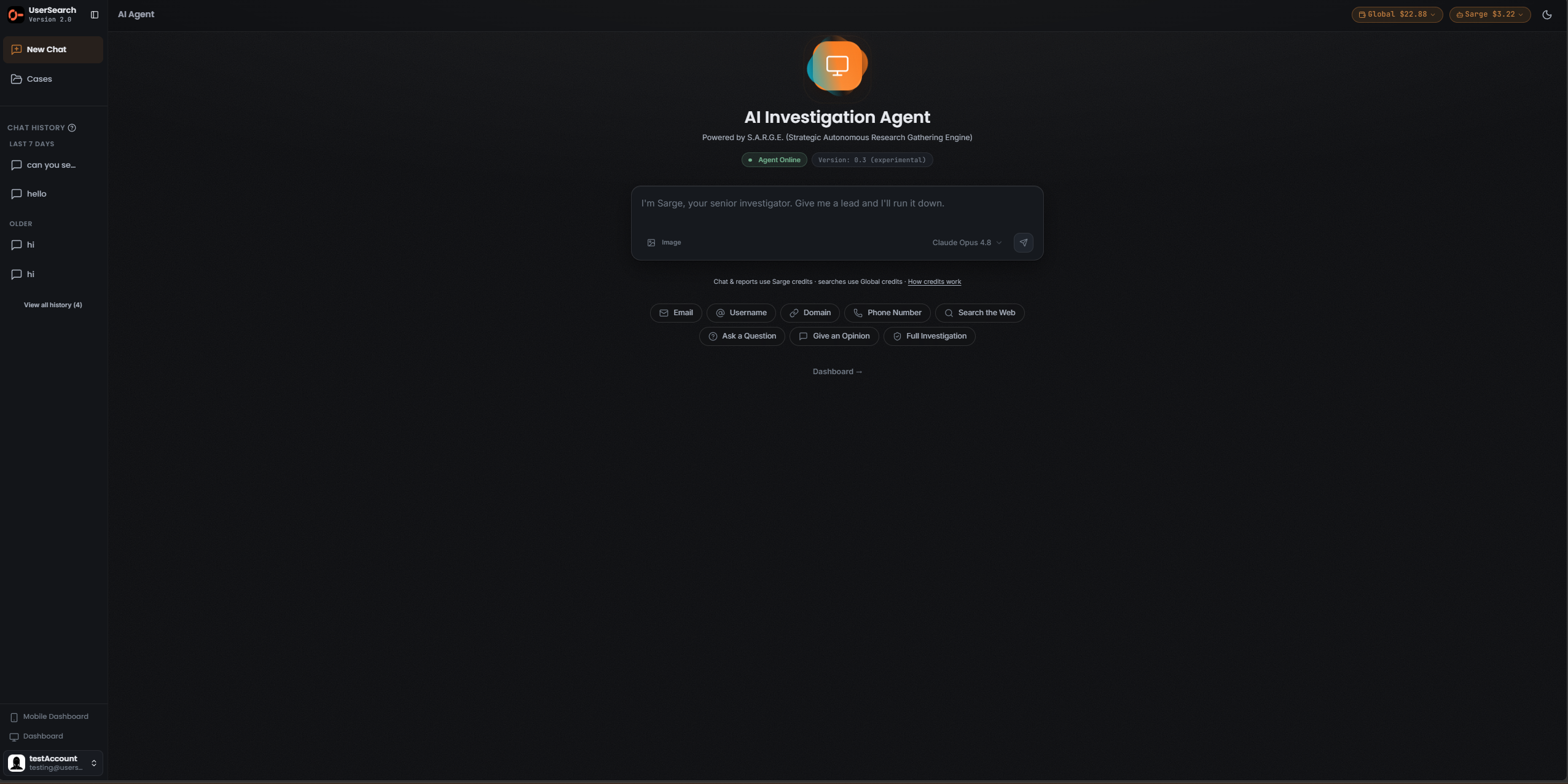 AI Agent, chat landing, composer and quick-start buttons