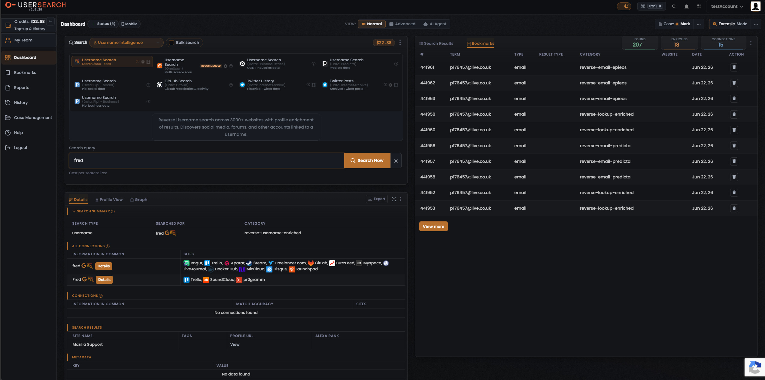 Details panel, SEARCH SUMMARY and ALL CONNECTIONS, showing enriched values with pivot icons